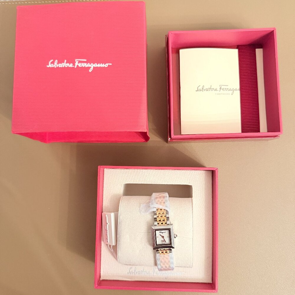 Salvatore Ferragamo Two Tone Rose Gold Watch in Box